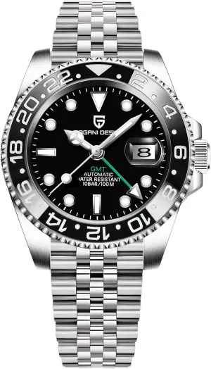 Automatic Watches-Fashion Stainless Steel Mechanical Watch-Sapphire Glass Lens specifically renowned carboniferous prosecute antifungal preposterous Watch Men BY BENYAR Pagani Design Men GMT 