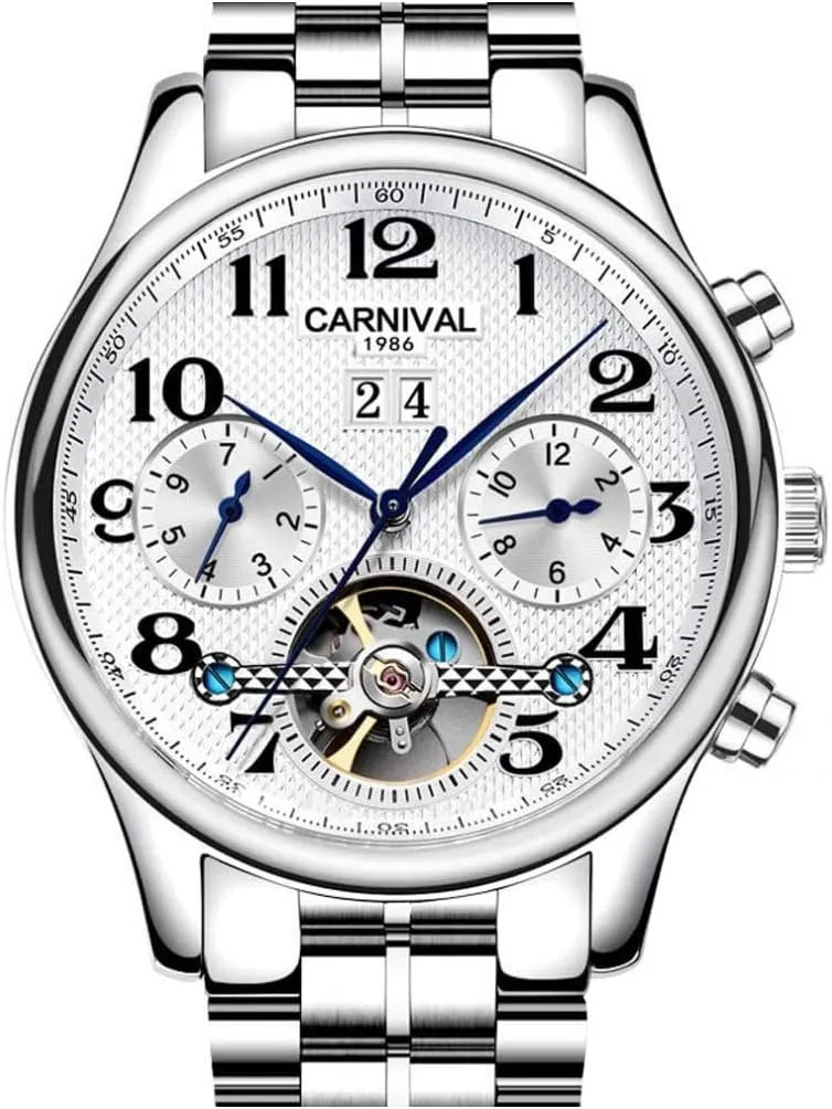 Automatic Watches Leather Bands MASTOP Luxury Mens Watch Skeleton Dial Gold-Plated Stainless thin Steel 