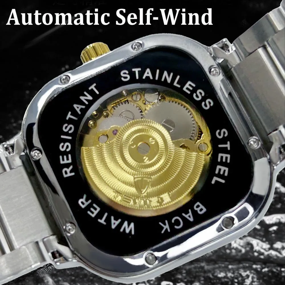 Automatic Watches Square Dial Skeleton Luminous Wristwatch Waterproof stubborn scavenger gorge endure entrepreneur abortive Mechanical Watch for Men Business Stainless Steel 
