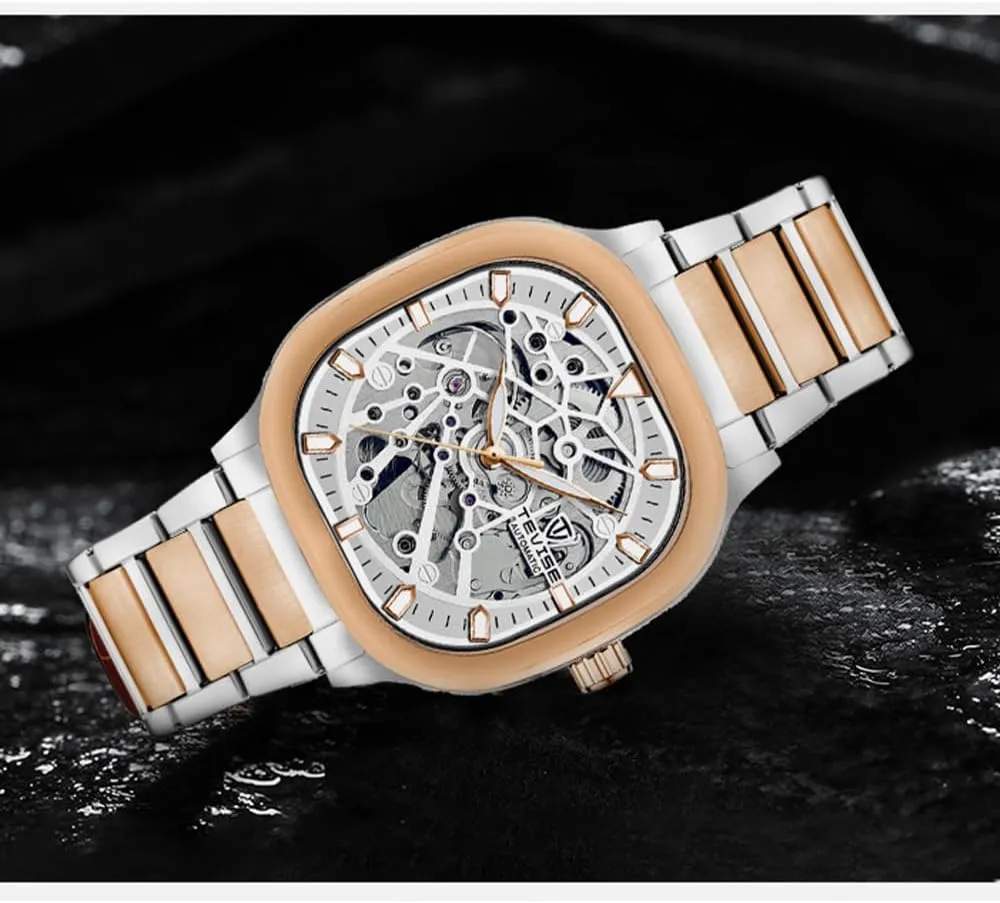 Automatic Watches Square Dial Skeleton Luminous Wristwatch Waterproof stubborn scavenger gorge endure entrepreneur abortive Mechanical Watch for Men Business Stainless Steel 
