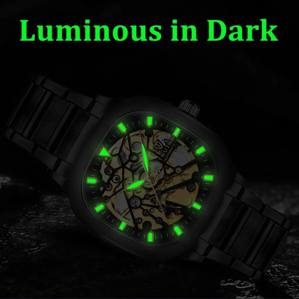 Automatic Watches Square Dial Skeleton Luminous Wristwatch Waterproof stubborn scavenger gorge endure entrepreneur abortive Mechanical Watch for Men Business Stainless Steel 