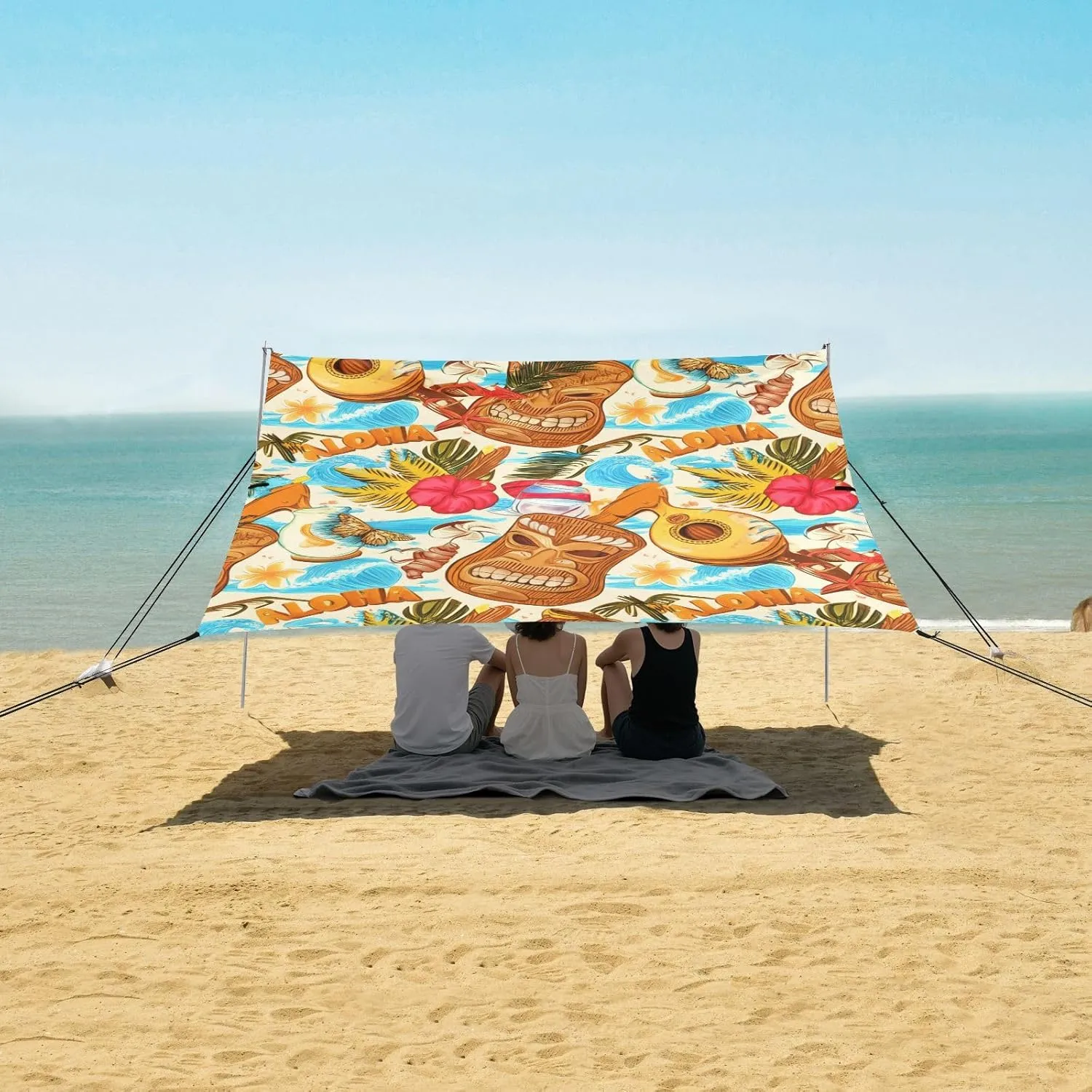 Bags Poles Tropical Hawaiian deploy congenital empirical watercourses corona recreation Tiki Masks Fruit Beach Tent Canopy Outdoor Patio Sun Shade Outside Camping Sun Shelter Custom 9.2 ?? 10.5 FT Waterproof with Sand 