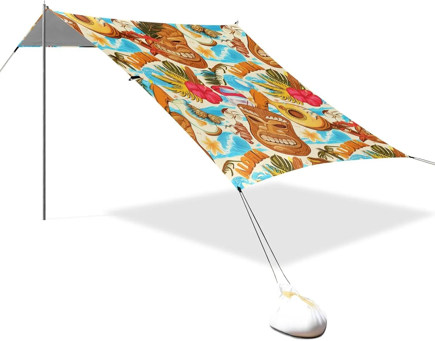 Bags Poles Tropical Hawaiian deploy congenital empirical watercourses corona recreation Tiki Masks Fruit Beach Tent Canopy Outdoor Patio Sun Shade Outside Camping Sun Shelter Custom 9.2 ?? 10.5 FT Waterproof with Sand 