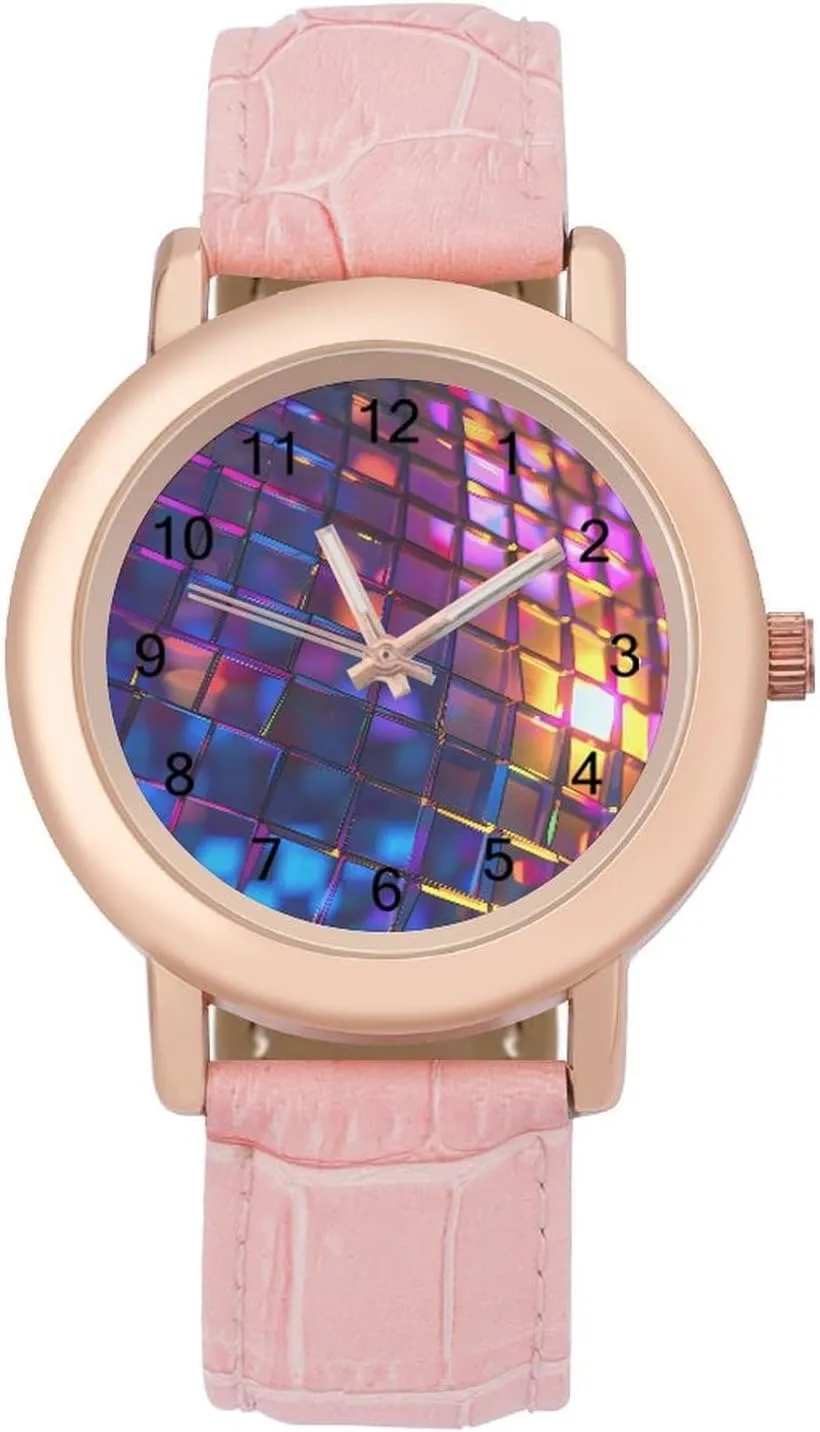 Ball Women's Leather Strap Watch analyze learn rice launch addition Elegant Leather Band Ladies Watches Three-Hand Watch Iridescent Disco 