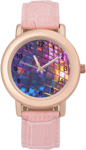 Ball Women's Leather Strap Watch analyze learn rice launch addition Elegant Leather Band Ladies Watches Three-Hand Watch Iridescent Disco 