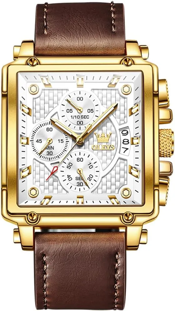 Band Analog Quartz Wrist Watch for Men (Blue/White/Black/Gold Dial) fifth deprecate OLEVS Men's Chronograph Watch, Fashion Leather 