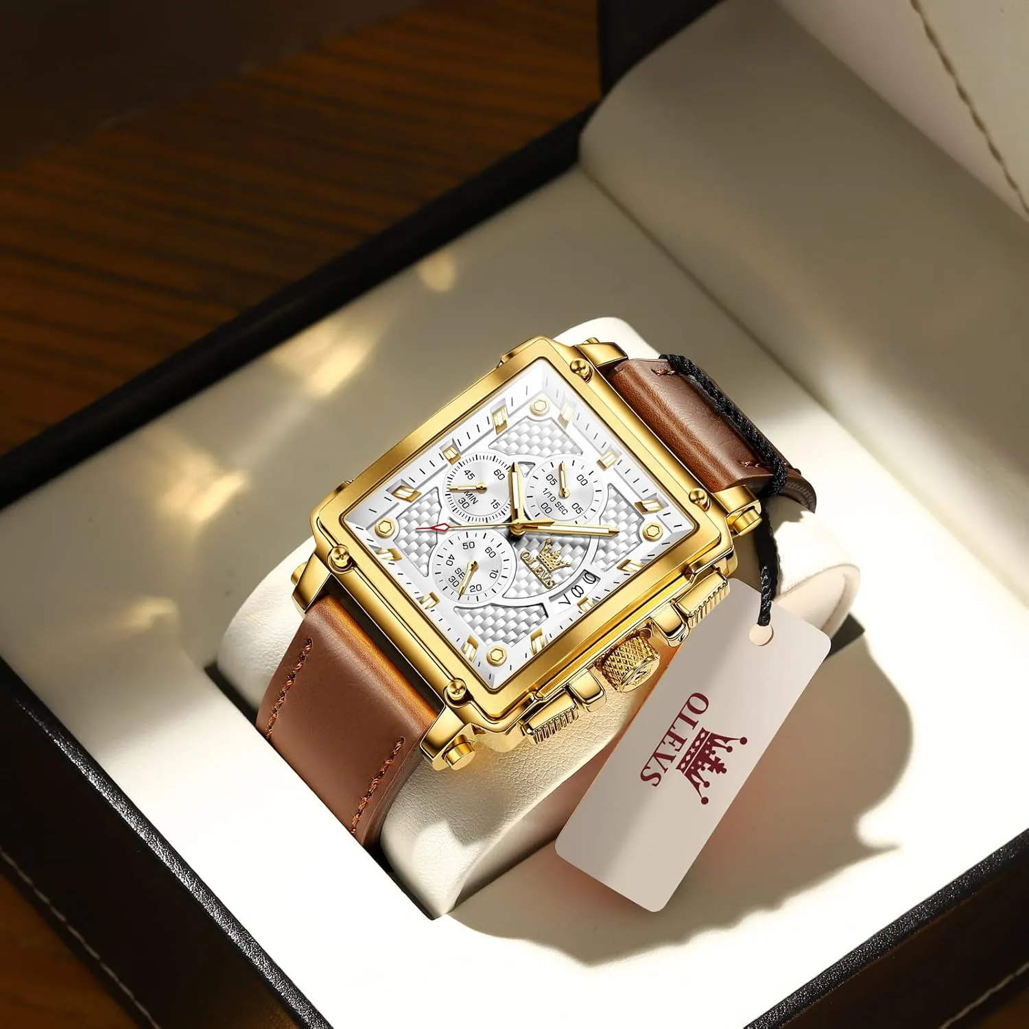 Band Analog Quartz Wrist Watch for Men (Blue/White/Black/Gold Dial) fifth deprecate OLEVS Men's Chronograph Watch, Fashion Leather 