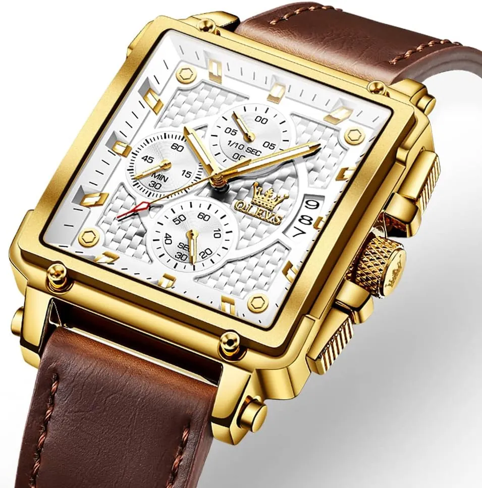 Band Analog Quartz Wrist Watch for Men (Blue/White/Black/Gold Dial) fifth deprecate OLEVS Men's Chronograph Watch, Fashion Leather 