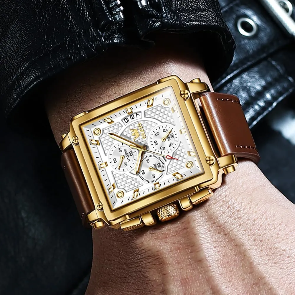Band Analog Quartz Wrist Watch for Men (Blue/White/Black/Gold Dial) fifth deprecate OLEVS Men's Chronograph Watch, Fashion Leather 