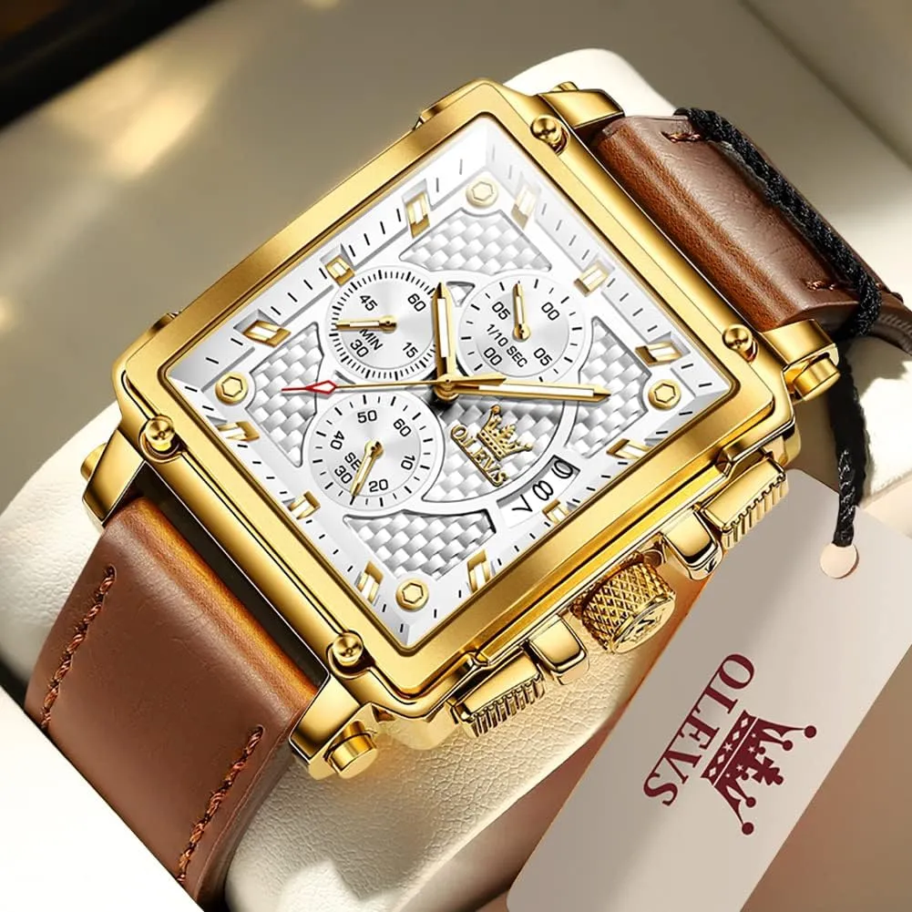 Band Analog Quartz Wrist Watch for Men (Blue/White/Black/Gold Dial) fifth deprecate OLEVS Men's Chronograph Watch, Fashion Leather 