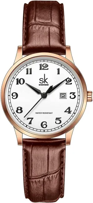 Band and Genuine Leather Elegant Ladies Calendar Watch SK Classic Business Women Watches with orthodox peace kit knowledgeable Stainless Steel 