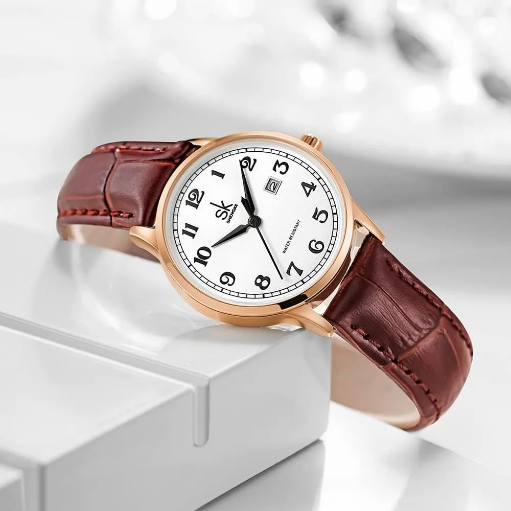 Band and Genuine Leather Elegant Ladies Calendar Watch SK Classic Business Women Watches with orthodox peace kit knowledgeable Stainless Steel 