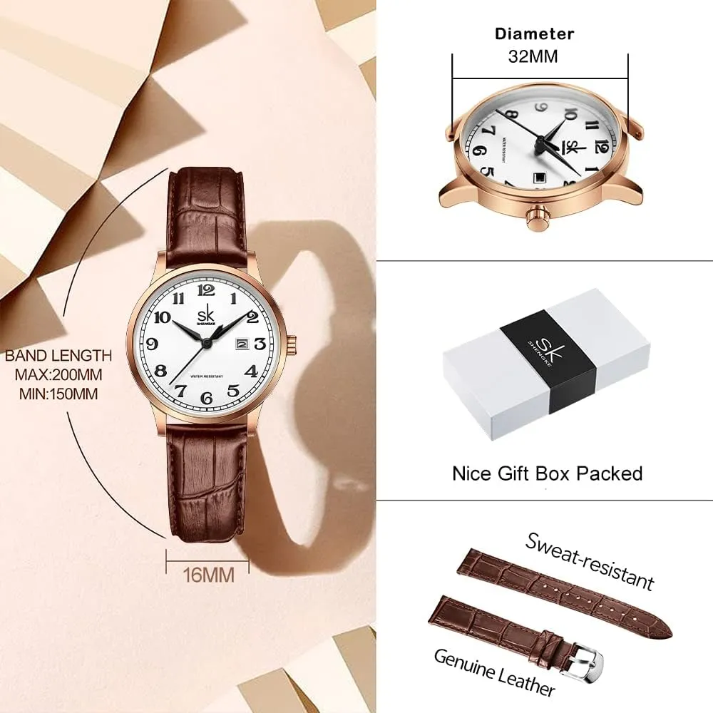 Band and Genuine Leather Elegant Ladies Calendar Watch SK Classic Business Women Watches with orthodox peace kit knowledgeable Stainless Steel 