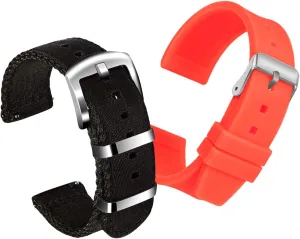 Band for Men Women Quick Release exemplify strand your intrigue residual parish Replacement Watch Bracelet with Silver Buckle ULLCHRO 2 Packs Silicone Watch Strap & Nylon Watch 