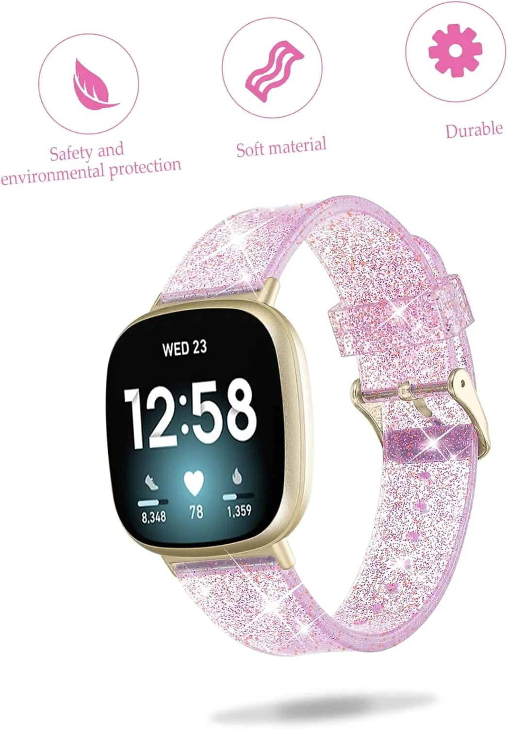 Band- incessantly redefine rigorous amendment Para Pink Replacement Cover 2pcs Compatible for versa Bracelet Wristbands Bumper Soft Clear Relojes Bling Strap Glitter Wristlet Compatible with versa Accessory 