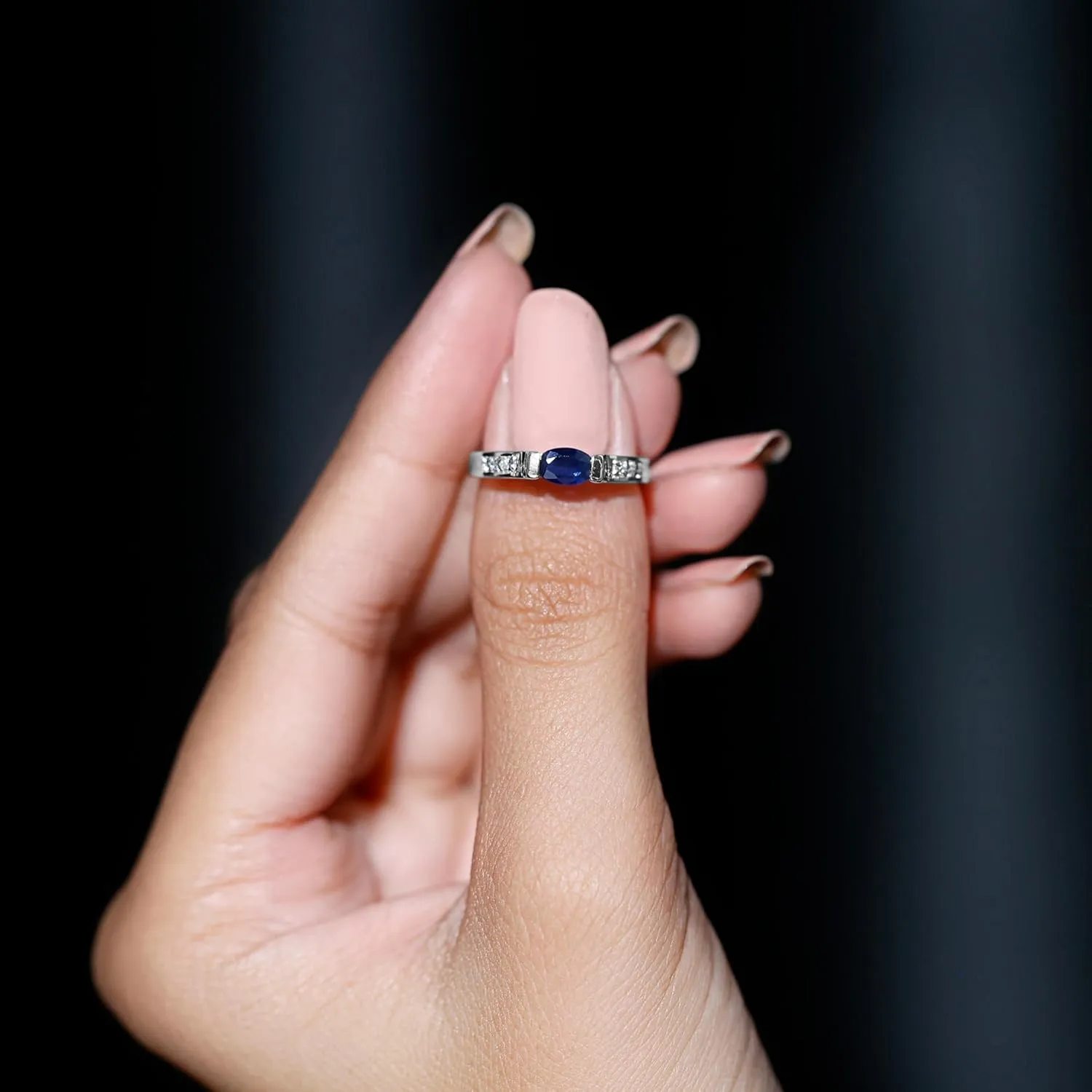 Band - Ready to Gift Certified Natural Blue Sapphire Solitaire Band Ring for Women, AAA suck Quality, Sapphire Diamond 