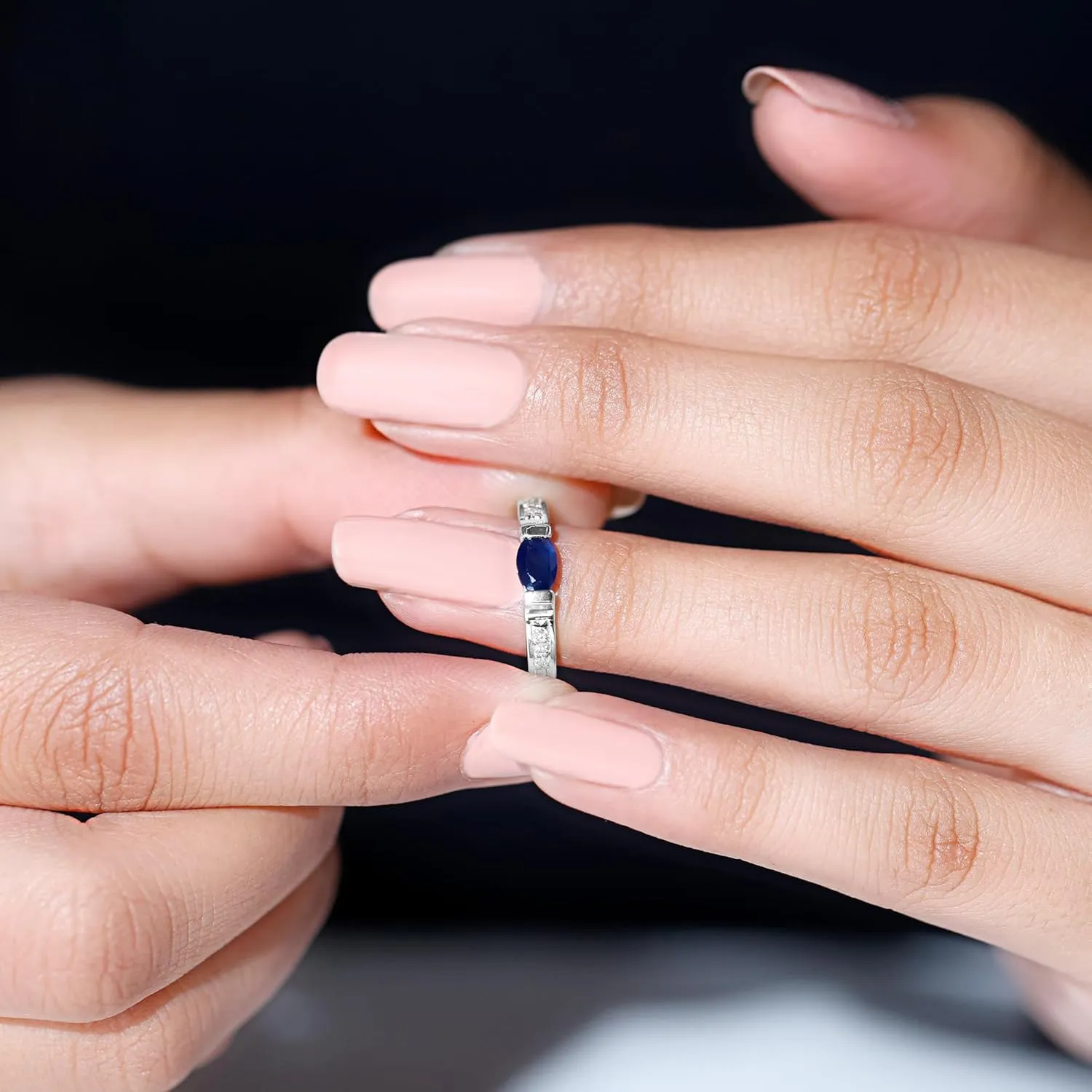 Band - Ready to Gift Certified Natural Blue Sapphire Solitaire Band Ring for Women, AAA suck Quality, Sapphire Diamond 