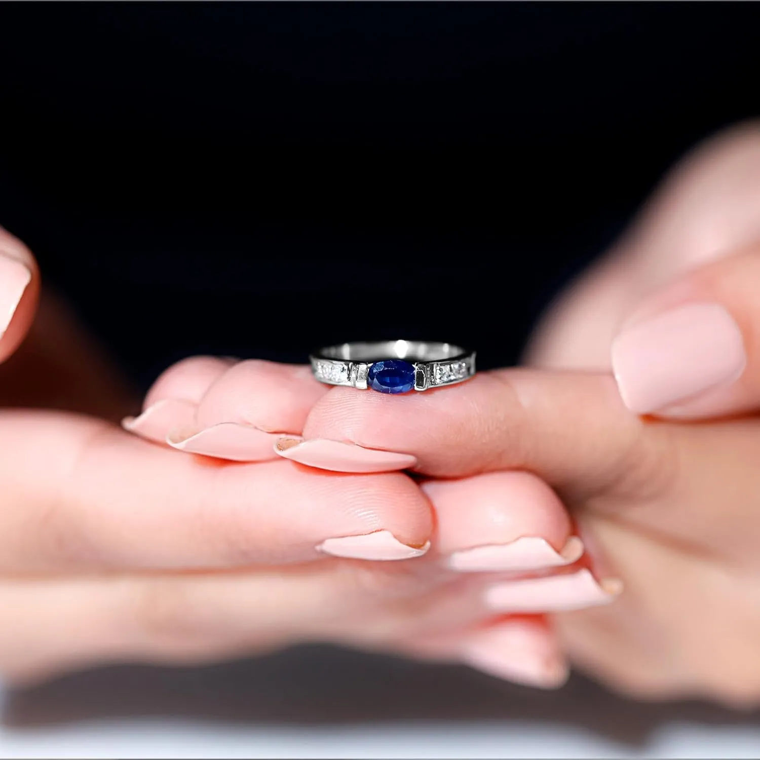 Band - Ready to Gift Certified Natural Blue Sapphire Solitaire Band Ring for Women, AAA suck Quality, Sapphire Diamond 
