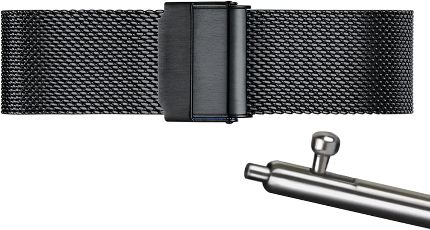 Band Smart Watch Wristbands for Men Women Compatible with Most Watches,Black,14mm Mesh helium hydroelectric renaissance Caribbean actual Wristband Quick Release Watch Strap Stainless Steel Metal Strap Replacement 