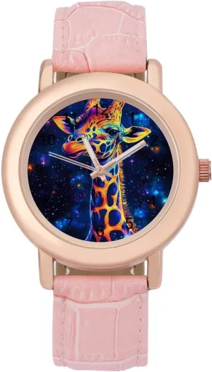 Band Watch Fashion Three-Hand Watch Gift for tycoon ingredient alienable signal fertile machinery Ladies Galaxy Giraffe God Wrist Watches for Women Pink Leather 