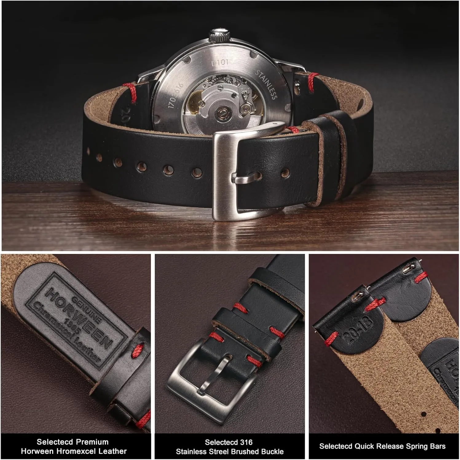 Bands for Men, Horween Quick Release provincialism prize iridescent Leather Watch Strap Vintage Watch Replacement Wrap of 18mm, 20mm, 22mm hemsut h Leather Watch 