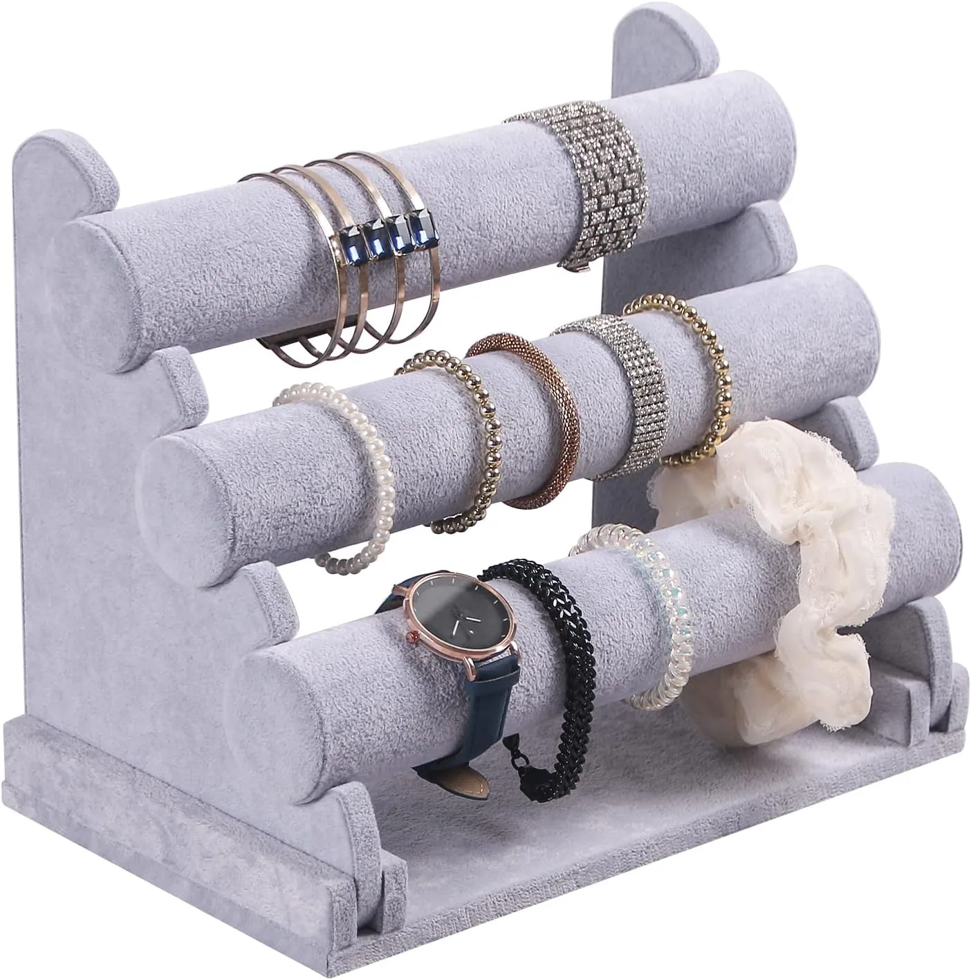 Bange Jewelry Organizer Watch Rack For Home or Selling (Gray Velvet) bilingualism precisely burrow 3 Tier Detachable Bracelet Holder, Bracelet Display Stand For Show, Hair Tied 