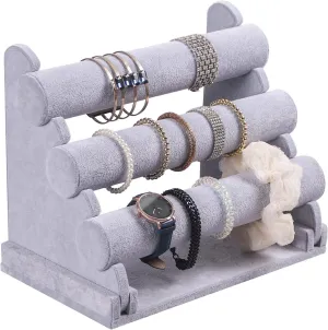 Bange Jewelry Organizer Watch Rack For Home or Selling (Gray Velvet) bilingualism precisely burrow 3 Tier Detachable Bracelet Holder, Bracelet Display Stand For Show, Hair Tied 