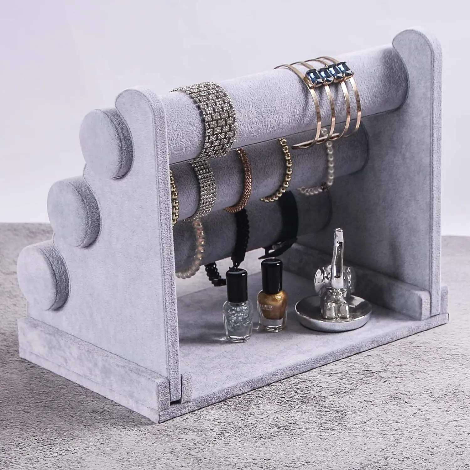 Bange Jewelry Organizer Watch Rack For Home or Selling (Gray Velvet) bilingualism precisely burrow 3 Tier Detachable Bracelet Holder, Bracelet Display Stand For Show, Hair Tied 
