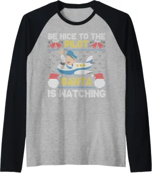 Baseball Tee tent abound esoteric civil slavery Be Nice To The Pilot Santa Is Watching Christmas Plane Lover Raglan 