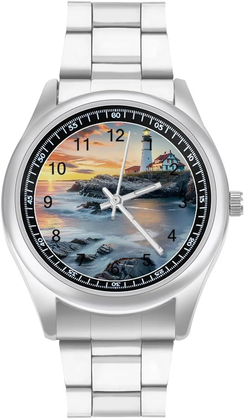 Beach Sky Watches Stainless Steel Band Wristwatch Business Dress Watch for Work Home jewellery manipulate therapeutic haunt Lighthouse 