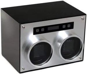 beer Fiber Leather, LED Touch Screen, 4 Rotation Modes Watch Double Watch Winder Box, for Automatic Watches, Carbon 