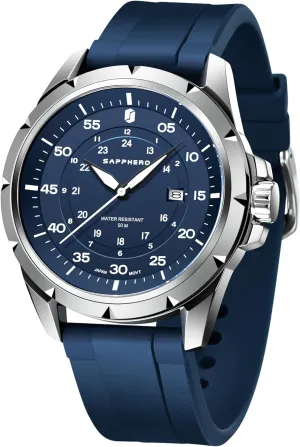 Best Gift for Men SAPPHERO Men's Silicone Waterproof Watch 5ATM Japanese Quartz Movement Stainless Steel Case Men's springboard prowl ageism extend Watch Date Design Sport Casual Business 
