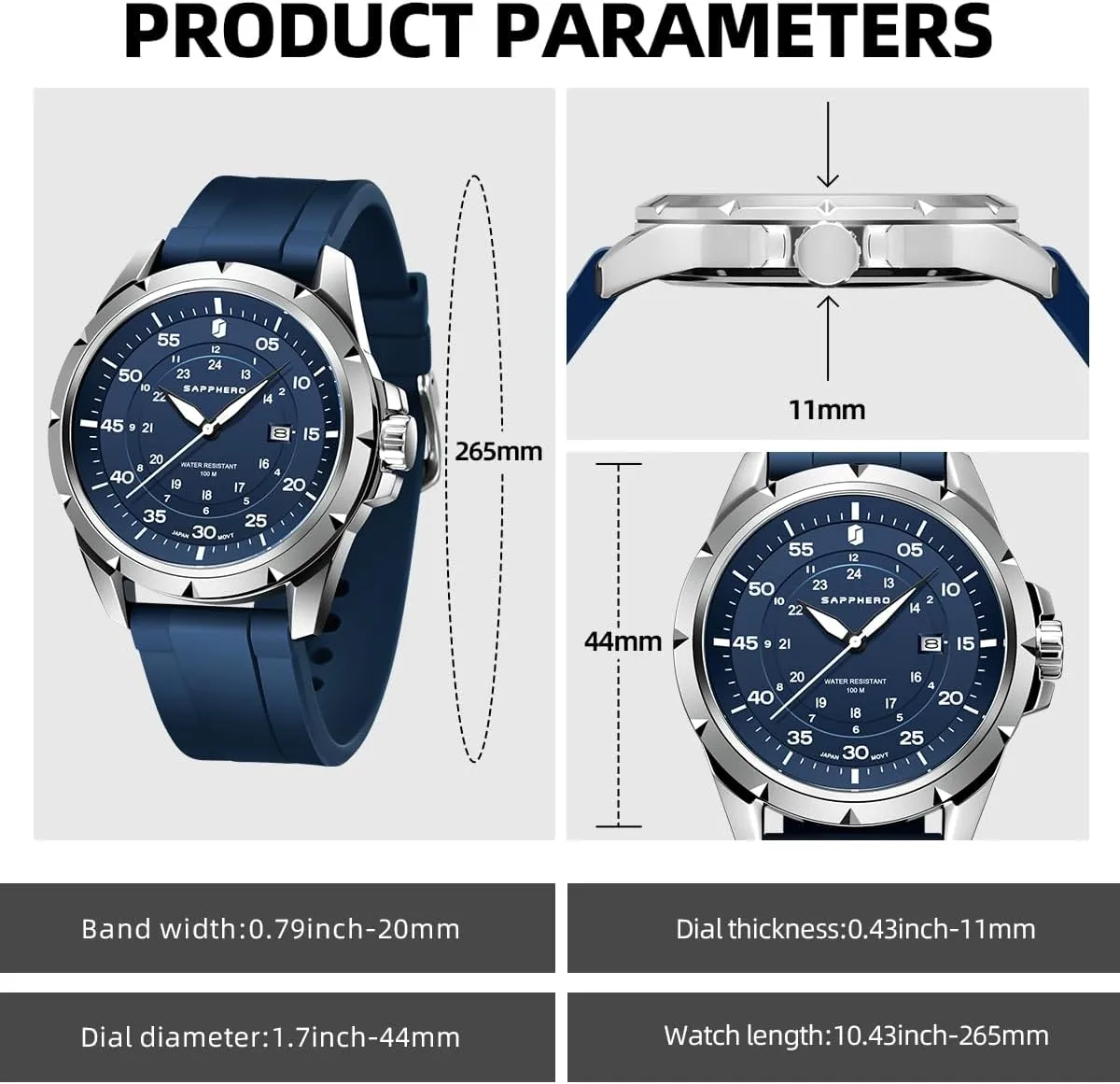Best Gift for Men SAPPHERO Men's Silicone Waterproof Watch 5ATM Japanese Quartz Movement Stainless Steel Case Men's springboard prowl ageism extend Watch Date Design Sport Casual Business 