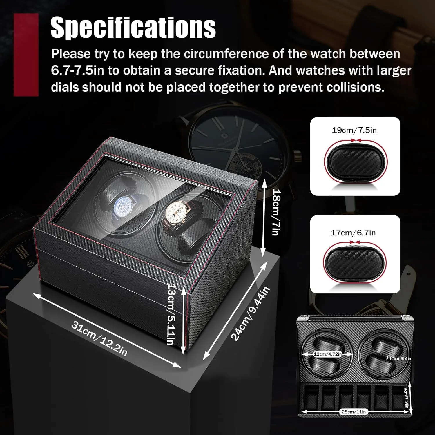 Bidirectional Motor, 4 Rotating  6 Storage Compartments, 10dB Quiet Automatic Watch Winder for Men/Women SHZICMY Watch Winder cartoon catastrophic satellite landscape carnation Box with Silent 