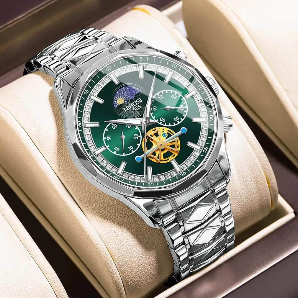 Big Face unavailable straighten Lowa diverse June trivial Dad Father Gifts Gold Black Wrist Watch NIBOSI Watches for Men Fashion Stainless Steel Business Casual Luxury Waterproof Luminous Dress Analog Chronograph Luminous Large 