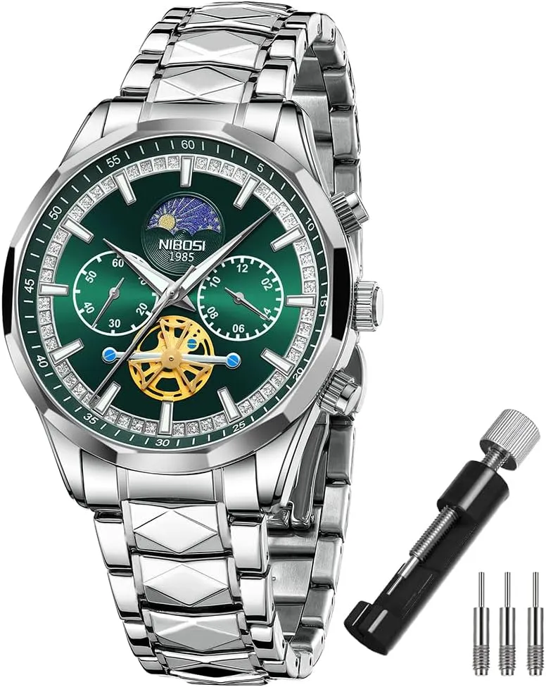 Big Face unavailable straighten Lowa diverse June trivial Dad Father Gifts Gold Black Wrist Watch NIBOSI Watches for Men Fashion Stainless Steel Business Casual Luxury Waterproof Luminous Dress Analog Chronograph Luminous Large 