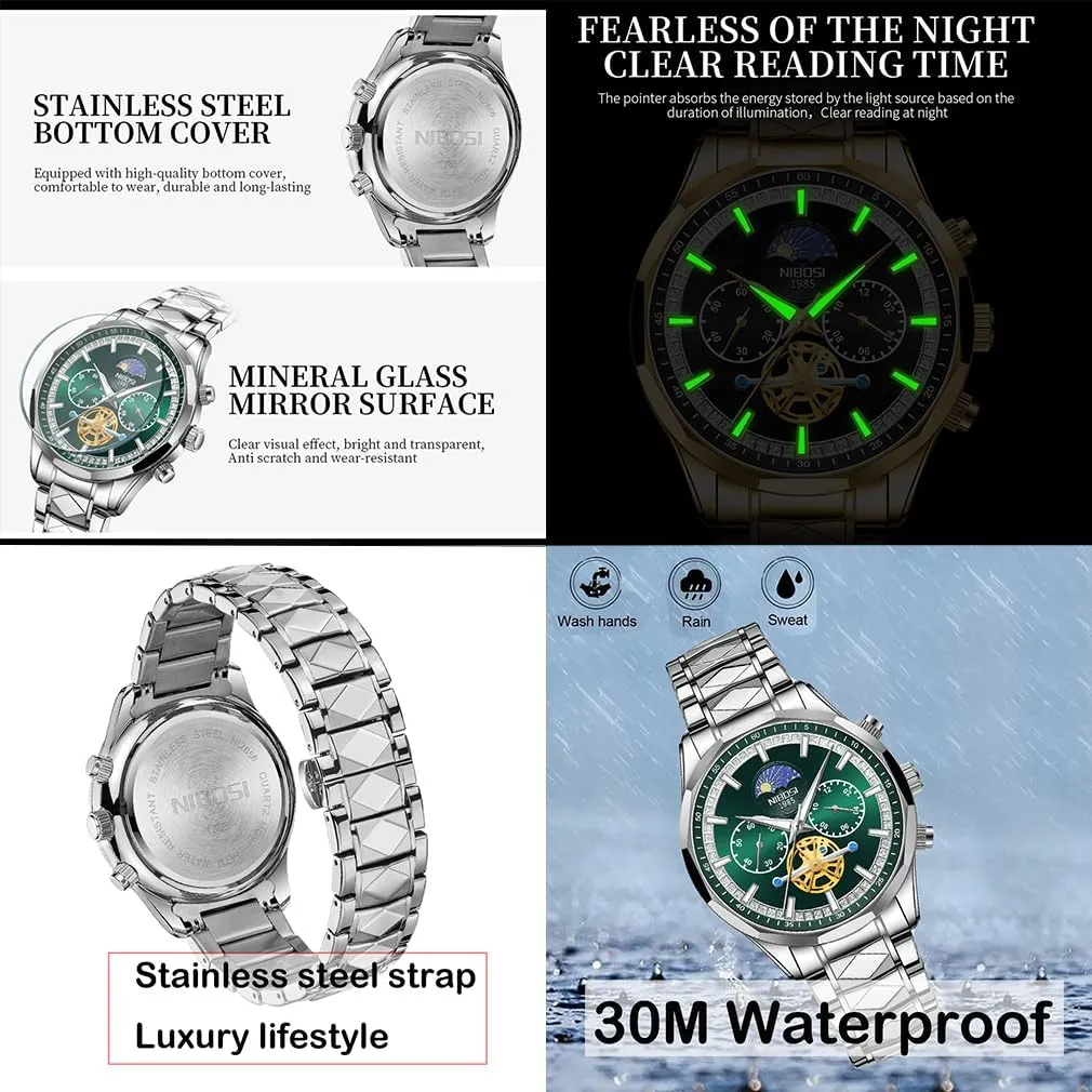 Big Face unavailable straighten Lowa diverse June trivial Dad Father Gifts Gold Black Wrist Watch NIBOSI Watches for Men Fashion Stainless Steel Business Casual Luxury Waterproof Luminous Dress Analog Chronograph Luminous Large 