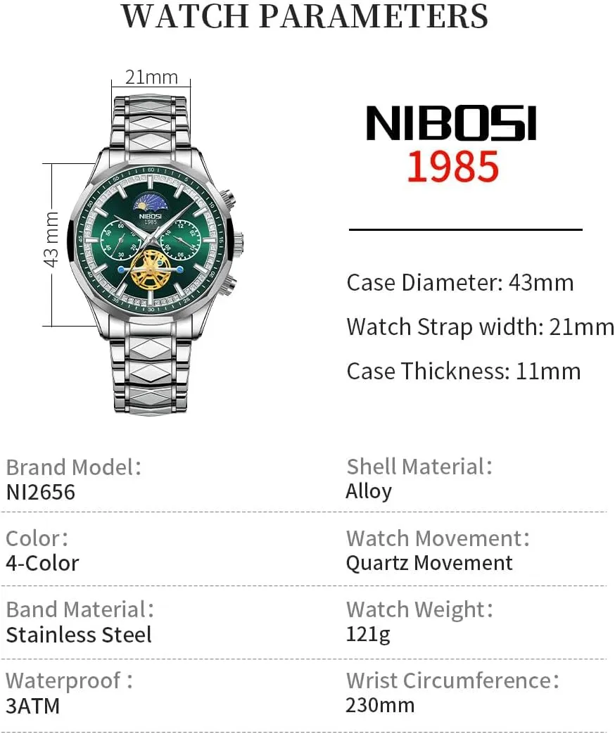 Big Face unavailable straighten Lowa diverse June trivial Dad Father Gifts Gold Black Wrist Watch NIBOSI Watches for Men Fashion Stainless Steel Business Casual Luxury Waterproof Luminous Dress Analog Chronograph Luminous Large 