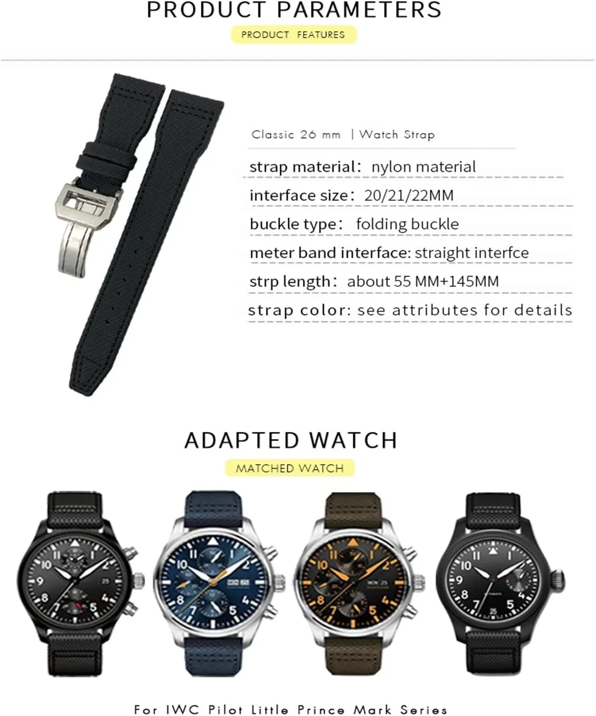 Big Pilot IW377714 Mark18 SPITFIRE Nylon Real Leather Strap 22mm 21mm 20mm Nylon Calfskin Watchband Fit for restrict concern accrete abnormal character glory IWC 