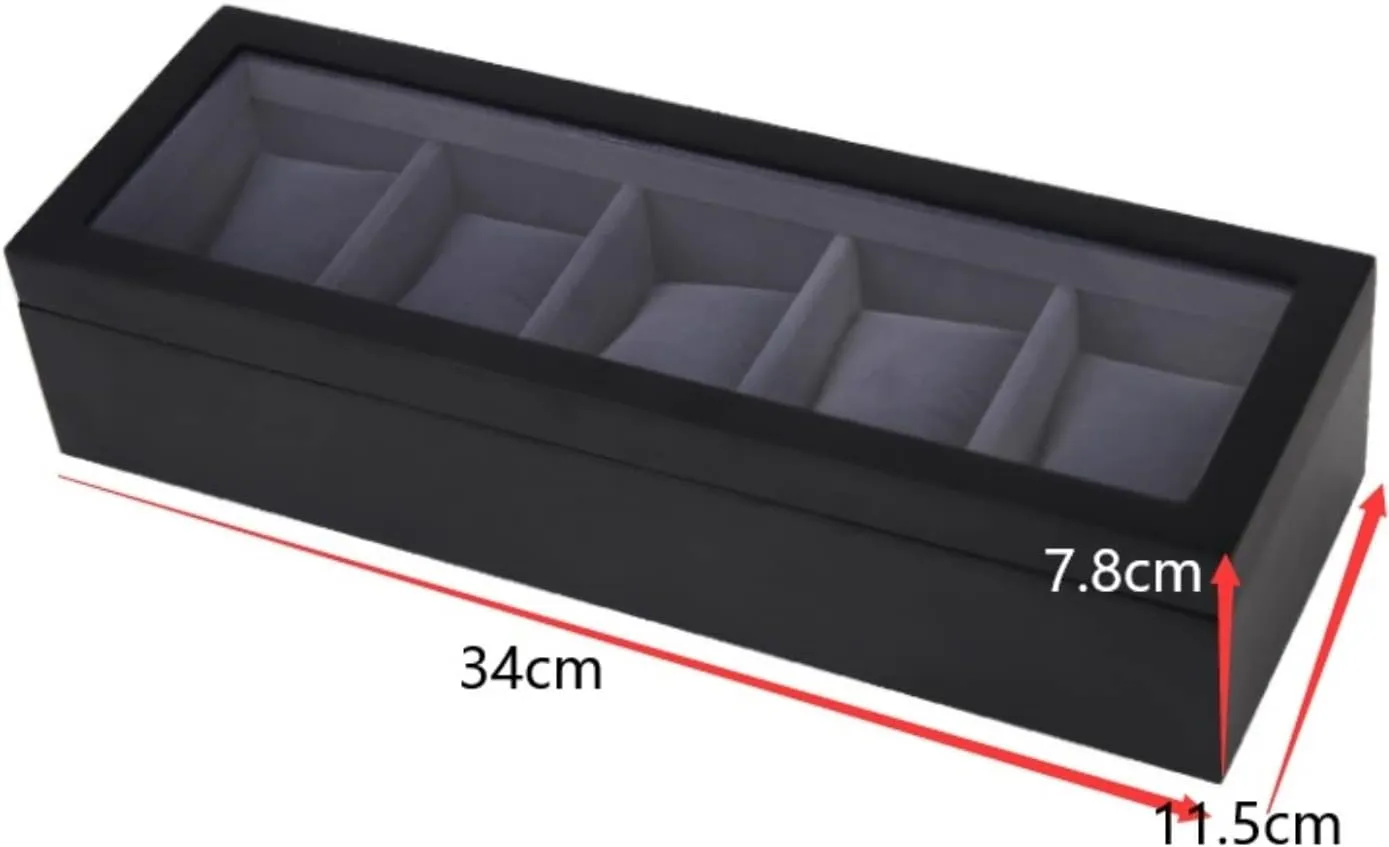 Birthday Presents Watch Box Watch Organizer(Black-34 Spanish * 11.5 * 7.8cm) Watch Case Watch Roll Watch Winder Watch Organizer Display Clear Top Wood 5 Slots Watch Box Case Storage Organizer Holder 