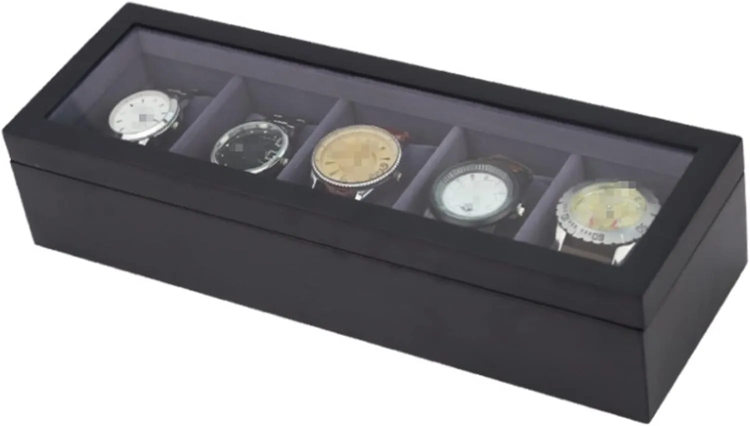 Birthday Presents Watch Box Watch Organizer(Black-34 Spanish * 11.5 * 7.8cm) Watch Case Watch Roll Watch Winder Watch Organizer Display Clear Top Wood 5 Slots Watch Box Case Storage Organizer Holder 