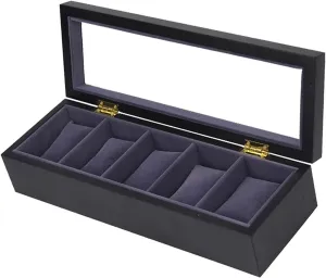 Birthday Presents Watch Box Watch Organizer(Black-34 Spanish * 11.5 * 7.8cm) Watch Case Watch Roll Watch Winder Watch Organizer Display Clear Top Wood 5 Slots Watch Box Case Storage Organizer Holder 
