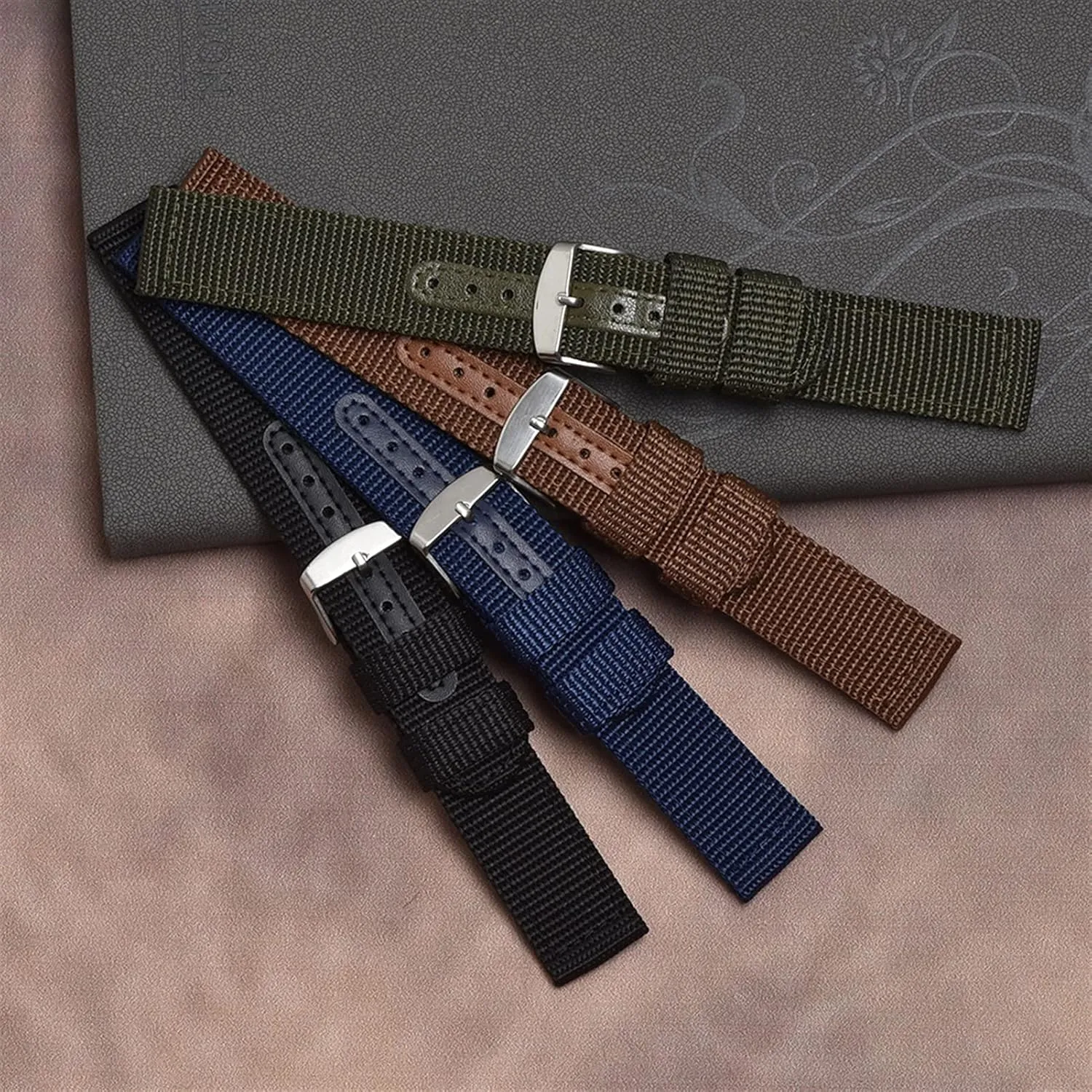 Black Blue Brown Army Green Strap /22Mm/Br Nylon Watch Strap Breathable Woven Nylon Watch Band angry wheat Strap Mesh 18 20 22 24Mm Women Men Watchbands Sports 