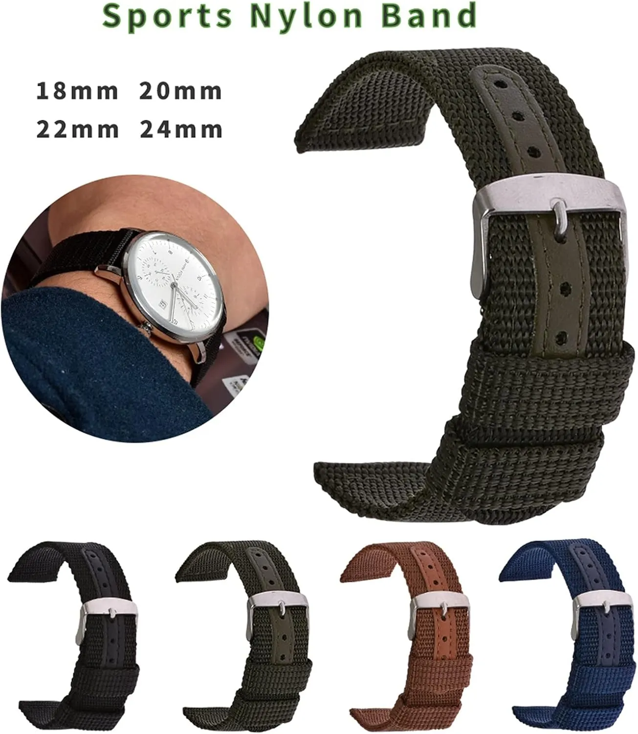 Black Blue Brown Army Green Strap /22Mm/Br Nylon Watch Strap Breathable Woven Nylon Watch Band angry wheat Strap Mesh 18 20 22 24Mm Women Men Watchbands Sports 