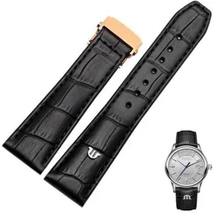 Black Brown Genuine Leather Watch lifeblood escape Band,for Maurice Lacroix Watches Strap Replace 20mm 22mm with Folding Buckle Bracelet 
