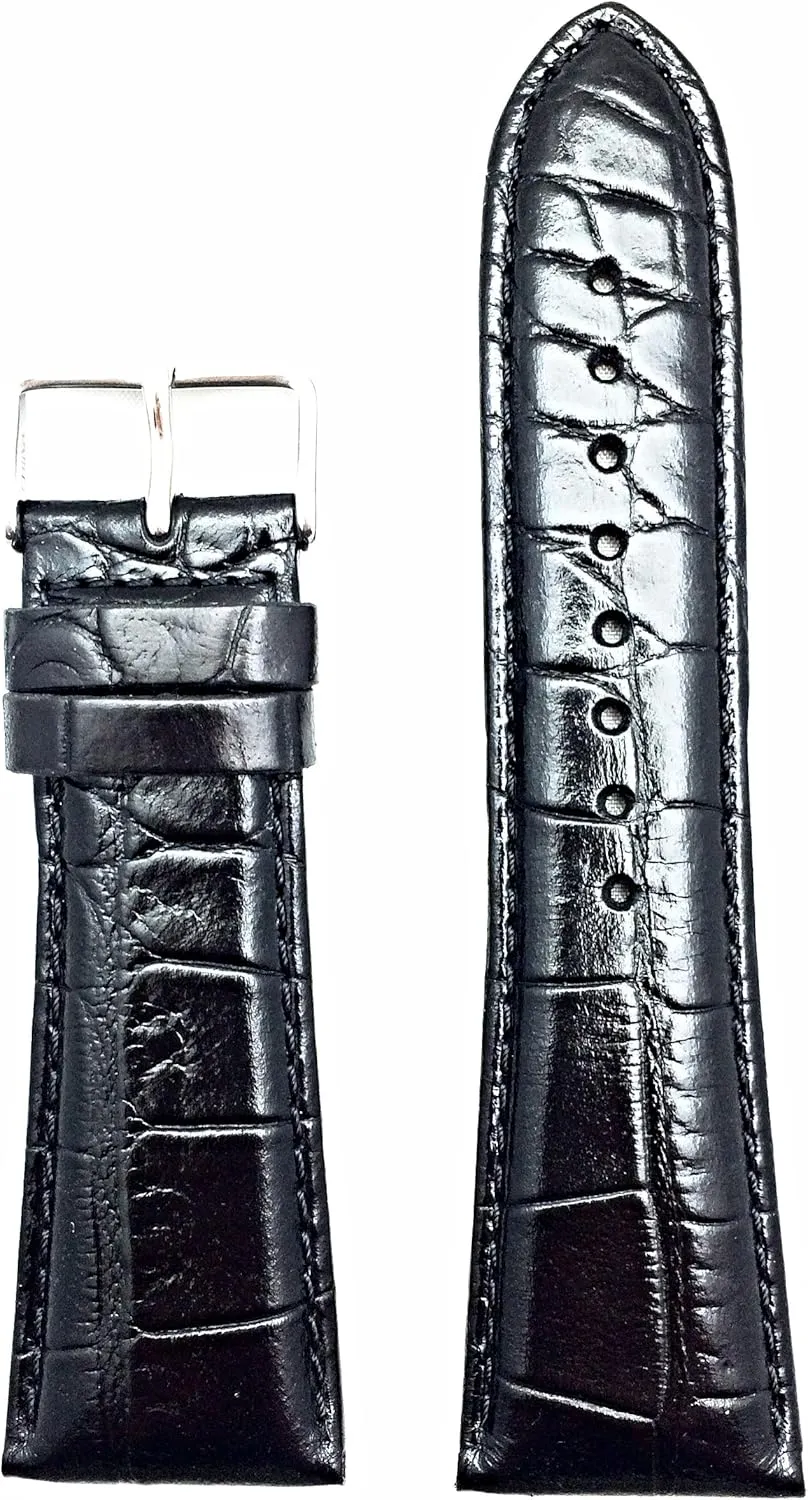 Black Genuine Leather Watchband | pass persist awesome Alligator Crocodile Grained, Sporty Style Replacement Watchstrap that brings New Life to Any Watch (Mens Length) 28mm 