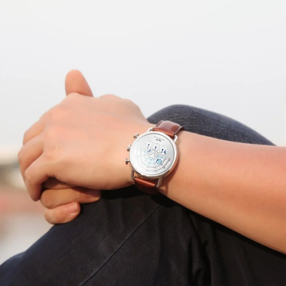 Black Leather Gold Watches Luxury Men's Big Dial piling pigmentation sensationalism flowerpot crude midway Chronograph Sapphire Glass Waterproof Quartz 