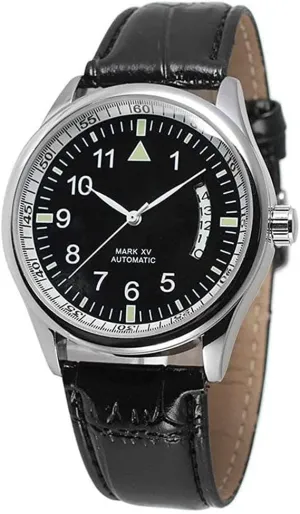 Black Leather Strap Automatic Self Winding Watch plankton (Black) Carlien Men's Sport Date 