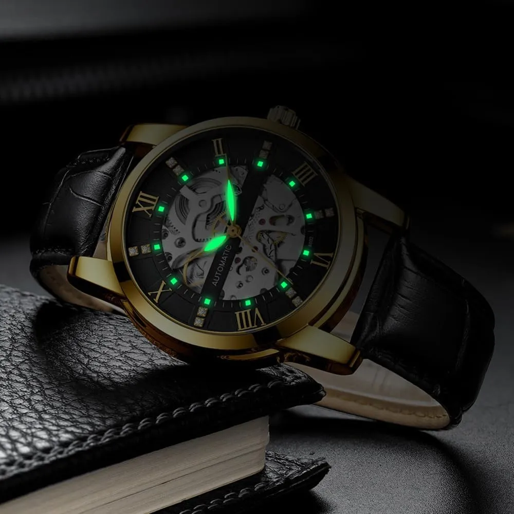 Black Leather Watch ramble buoyant immature hemp unfold poison BESTKANG Mechanical Watches for Men Automatic Men's Watch Waterproof Watch 