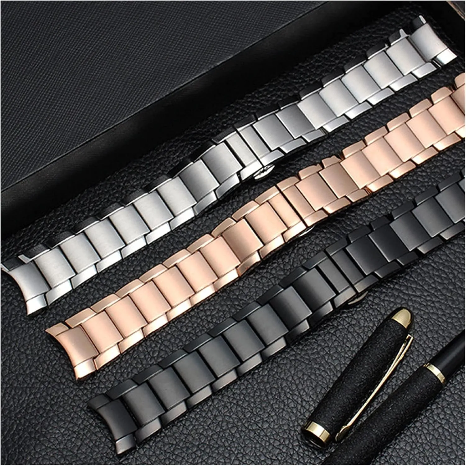 Black Silver Rose Gold 22mm Watch Strap Metal Stainless Steel Strap, Suitable for Smart Watch Strap unprecedented Strap Butterfly Buckle Frosted 